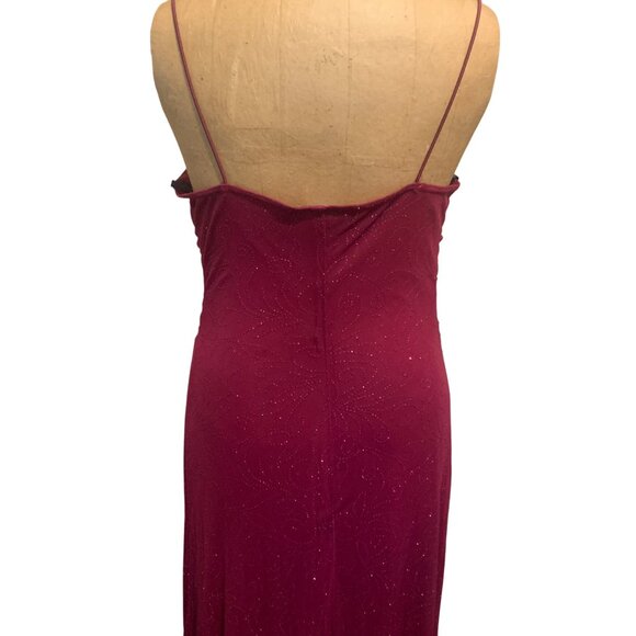 VTG 90s Y2K City Triangles Fusha Midi Rauched Sparkle Dress L Fairy High Low - Picture 16 of 16